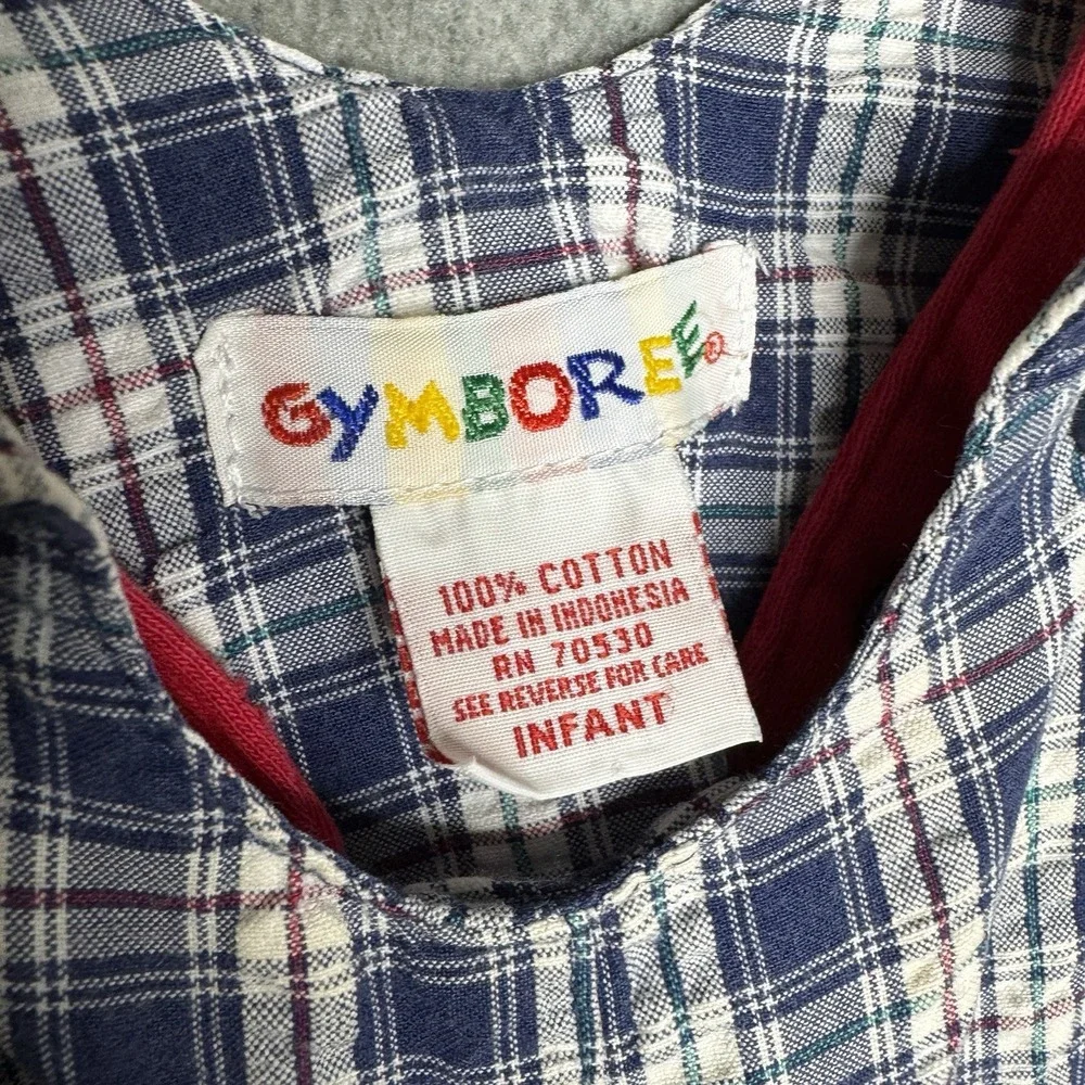 Gymboree Vintage Rainbow Tag 90s Blue Plaid‎ Seersucker Romper Boys Infant 3-6 M